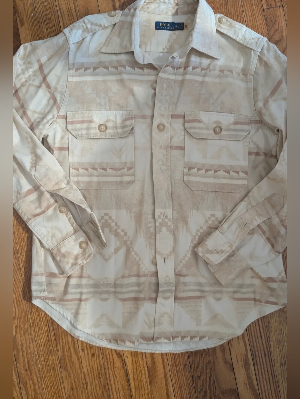 NwoT New Ralph Lauren Women Cream Aztec Button-Up Cotton Shirt M